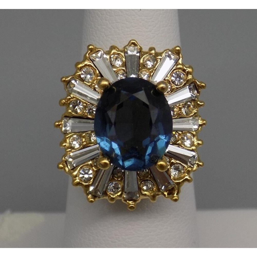 Joseph Esposito Signed 14K GE Coctail Ring Sz 5 3/4 Blue & Clear CZ Diamonique